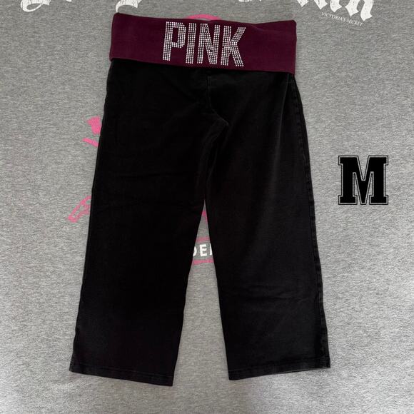 Victoria’s Secret PINK Maroon Foldover Waist Rhinestone Bling Capri Leggings - M - Picture 1 of 9